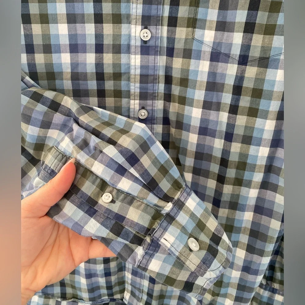 J. Crew - Blue & Green Checkered Plaid Casual Button Down Shirt - Size M